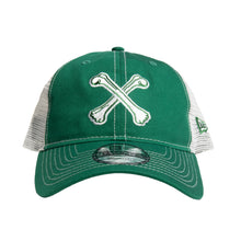 Load image into Gallery viewer, ‘Crossbones’ Green New Era 9TWENTY Adjustable Meshback Trucker Hat
